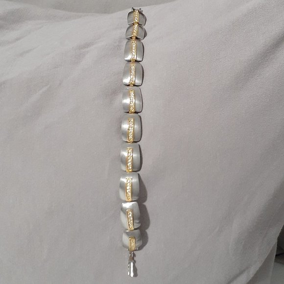 Unique gray silver and gold tone rhinestone inlay bracelet - Picture 2 of 2